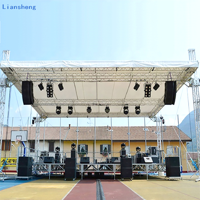 Plataforma de palco de evento de concerto de alumínio ajustável em altura personalizada OEM ODM com treliça de telhado de alumínio