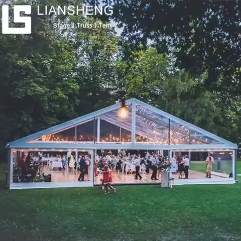 Tenda durável com estrutura em A com paredes laterais de vidro PVC, postes de alumínio para aplicações industriais e de eventos