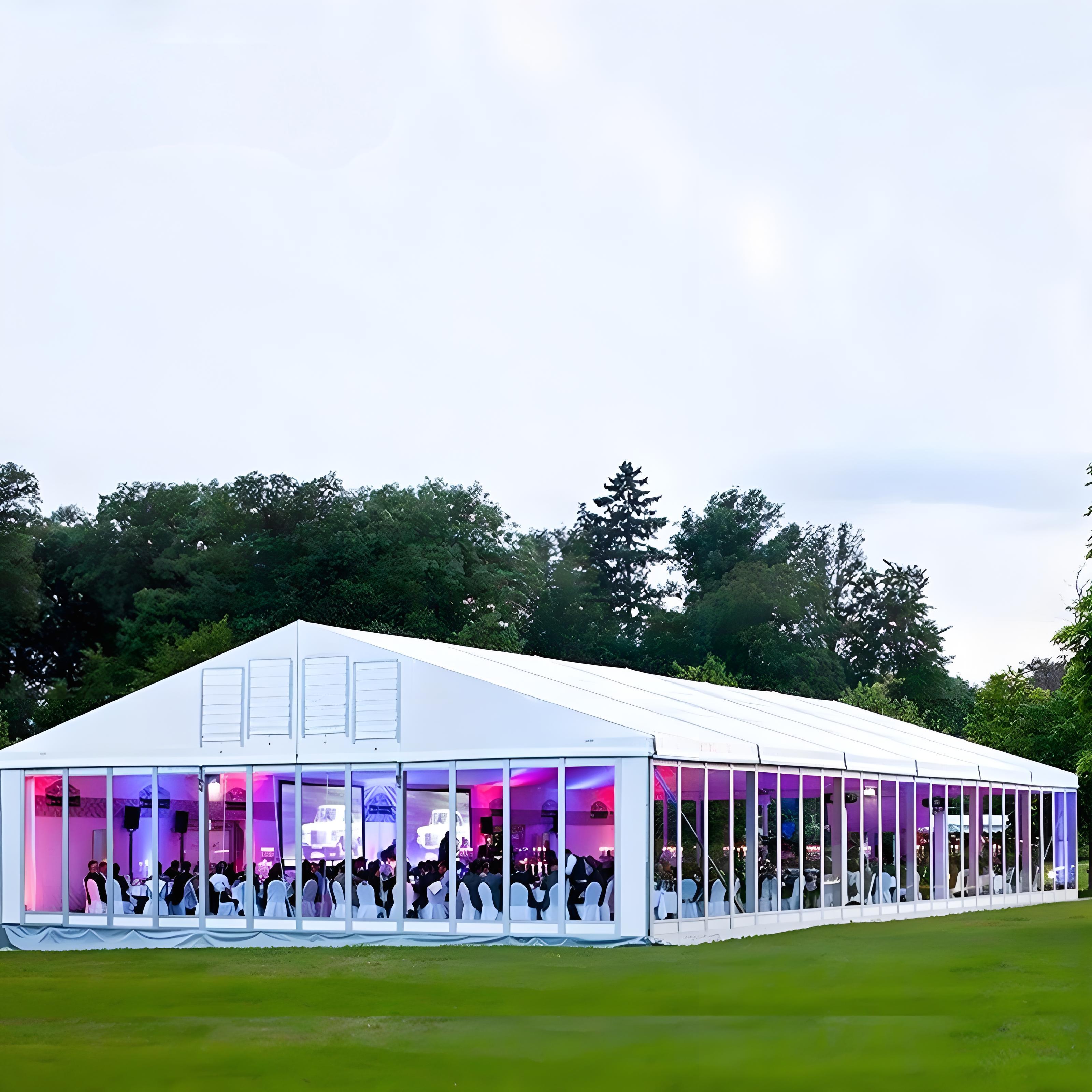 Barraca de festa de tamanho personalizado, fácil montagem, barraca de eventos, estrutura de alumínio de longo período, barraca de casamento com forro de telhado