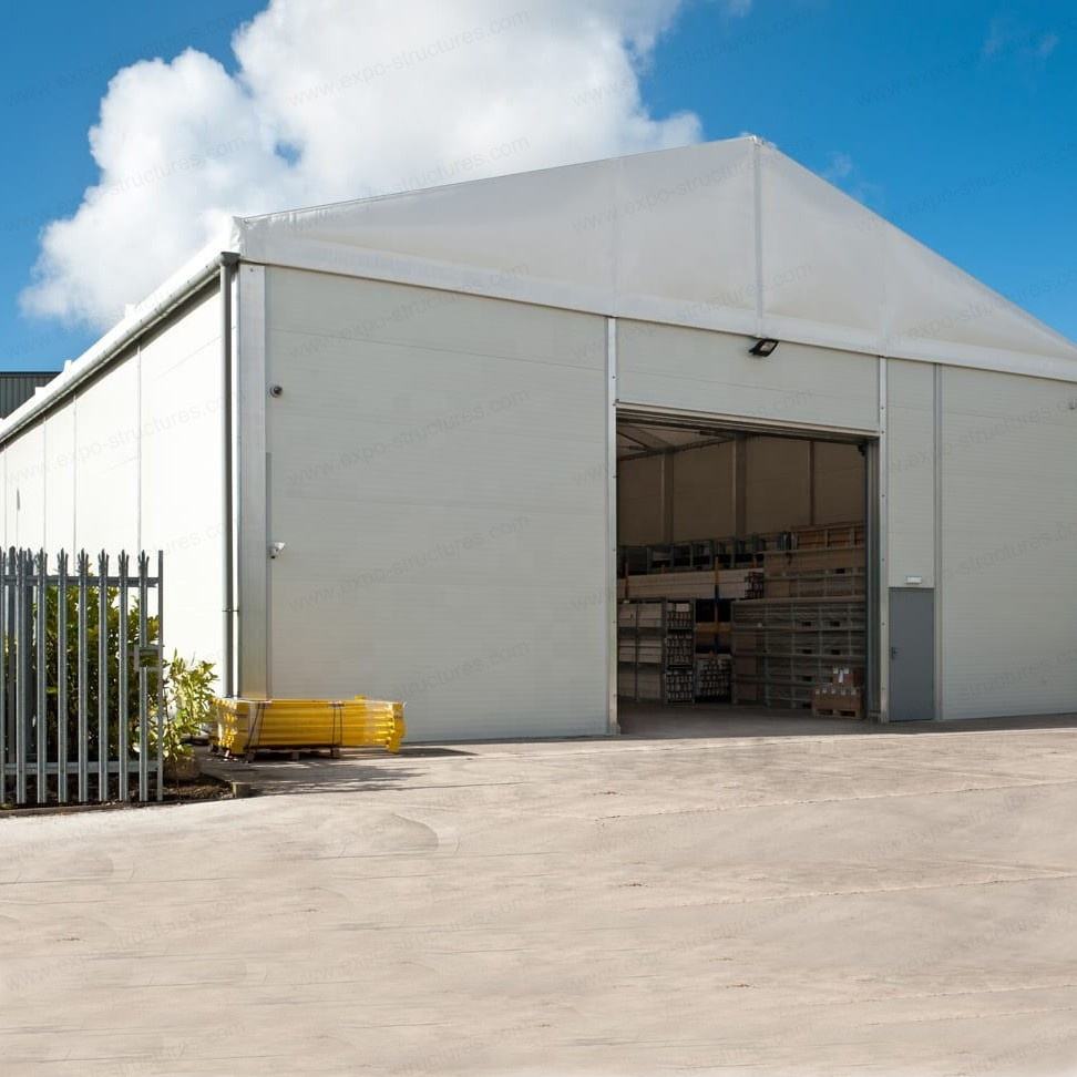 Grande barraca de armazenamento de armazém industrial, à prova de UV, PVC, à prova de fogo, sanduíche, folhas de aço duráveis, tecido, uso externo, logotipo