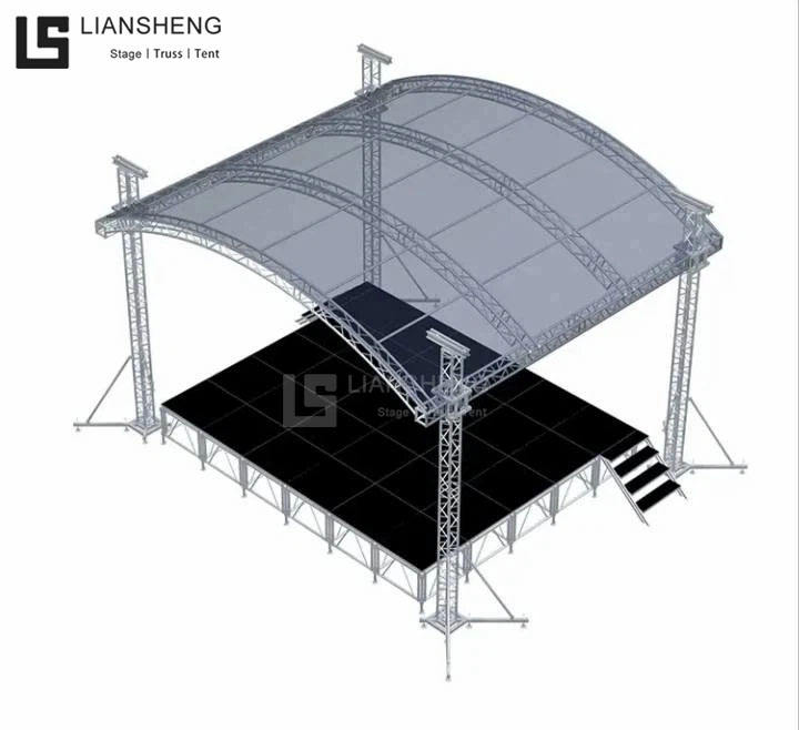 Arco de teto em formato curvo, design de cúpula, material de liga de alumínio, tamanho personalizado, treliça de palco para iluminação e alto-falante de matriz linear
