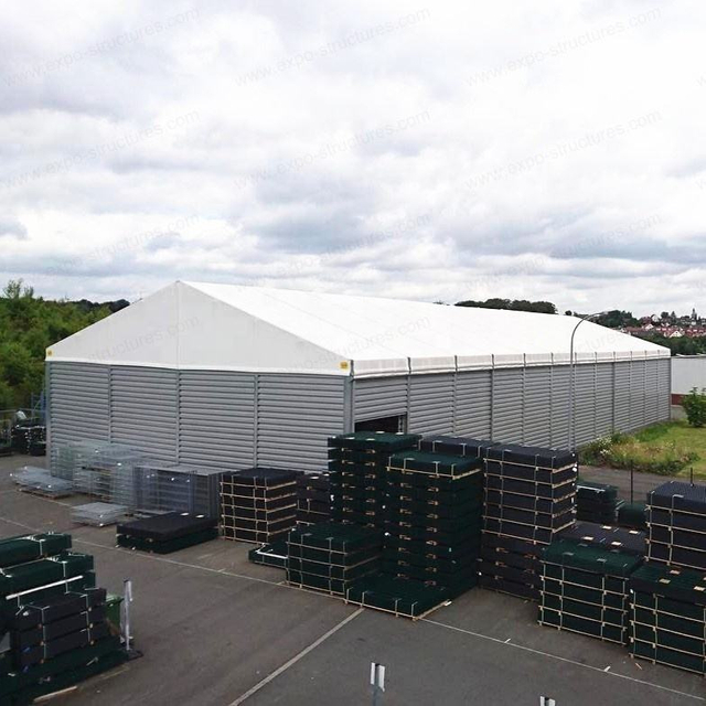 Grande barraca de armazenamento de armazém industrial, à prova de UV, PVC, à prova de fogo, sanduíche, folhas de aço duráveis, tecido, uso externo, logotipo