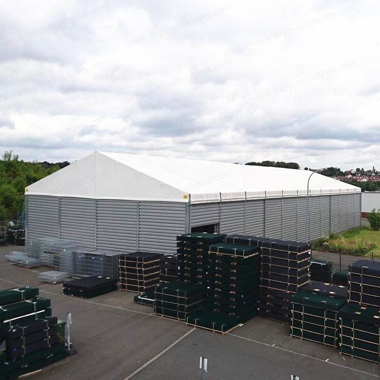 Grande barraca de armazenamento de armazém industrial, à prova de UV, PVC, à prova de fogo, sanduíche, folhas de aço duráveis, tecido, uso externo, logotipo