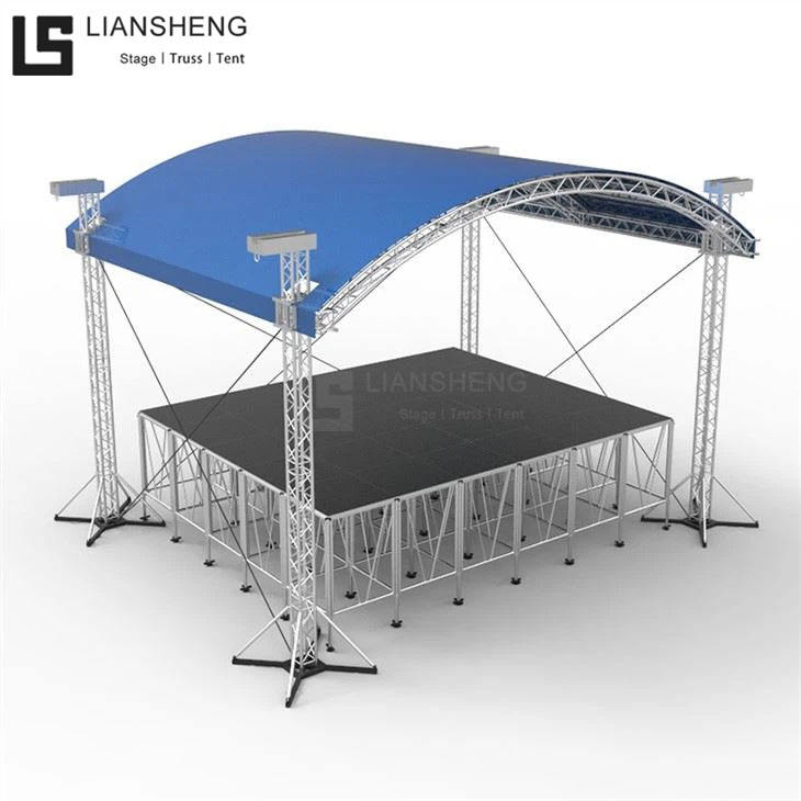 Arco de teto em formato curvo, design de cúpula, material de liga de alumínio, tamanho personalizado, treliça de palco para iluminação e alto-falante de matriz linear