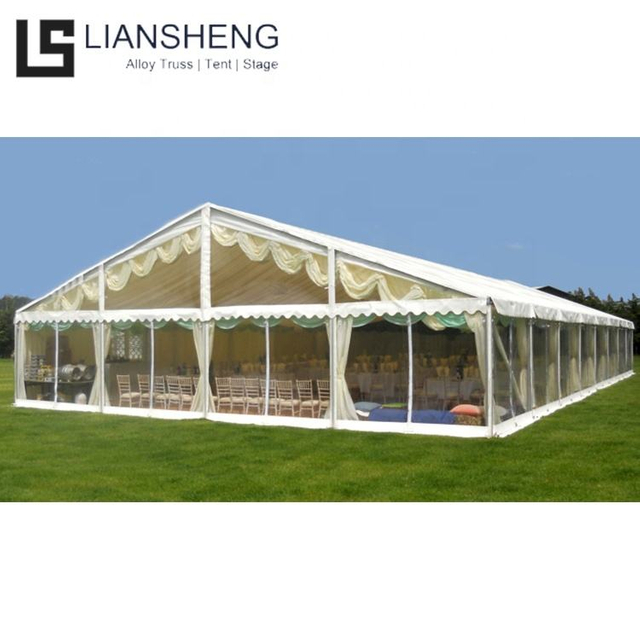 Tenda durável com estrutura em A com paredes laterais de vidro PVC, postes de alumínio para aplicações industriais e de eventos
