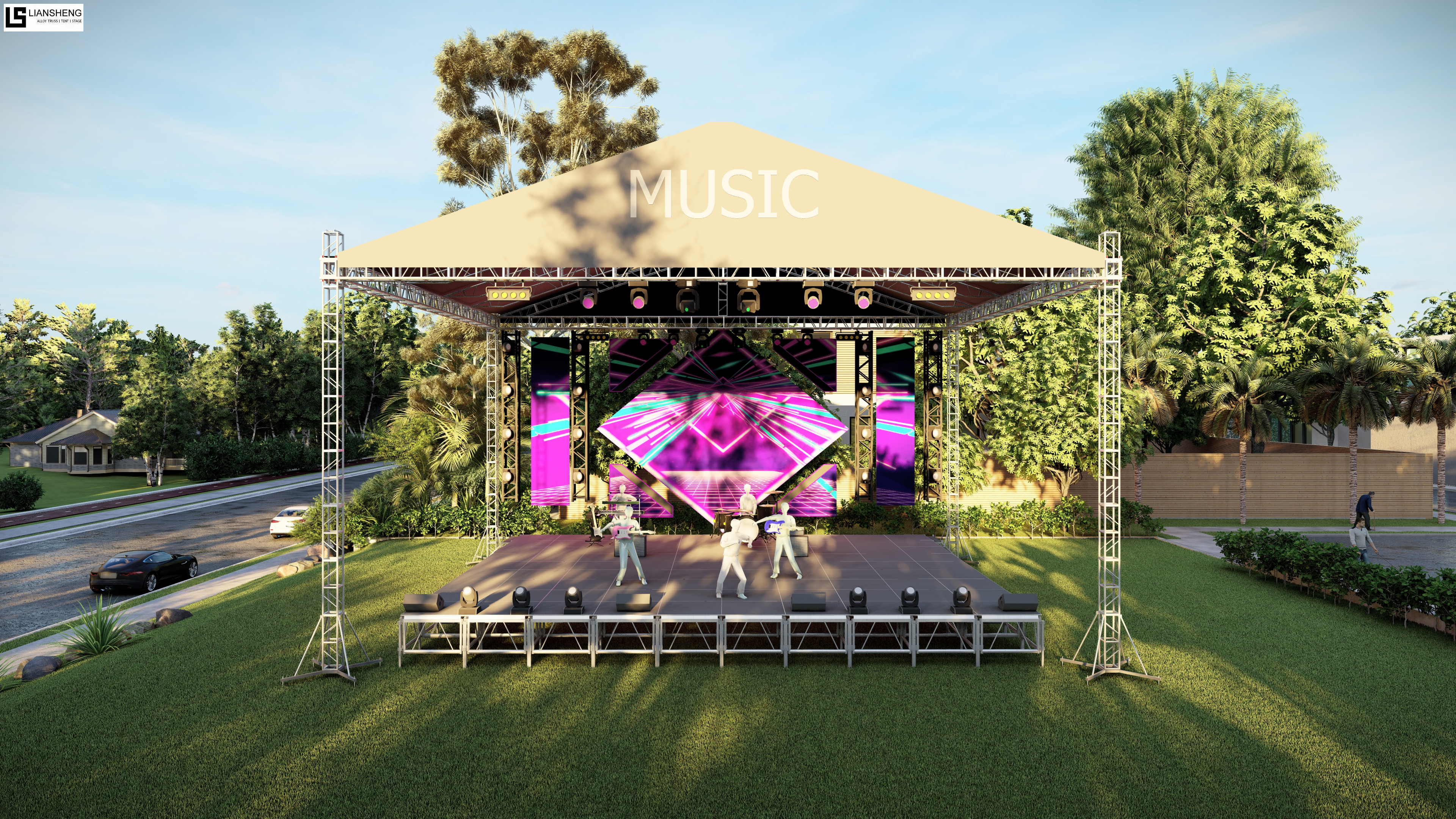 palco de concerto de evento de treliça de parafuso de liga de alumínio de telhado plano de 8 * 6 * 6m