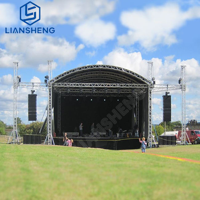 Arco de teto em formato curvo, design de cúpula, material de liga de alumínio, tamanho personalizado, treliça de palco para iluminação e alto-falante de matriz linear
