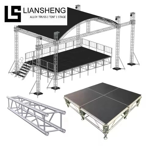 Plataforma de palco portátil de alumínio, tela antiderrapante para palco de concerto, pódio, telhado triangular
